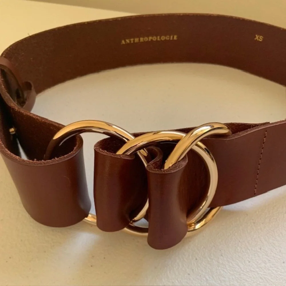 Anthropologie Brown Leather Belt XS Cinch Waist Quiet Luxury Western Boho Gold - Picture 5 of 9